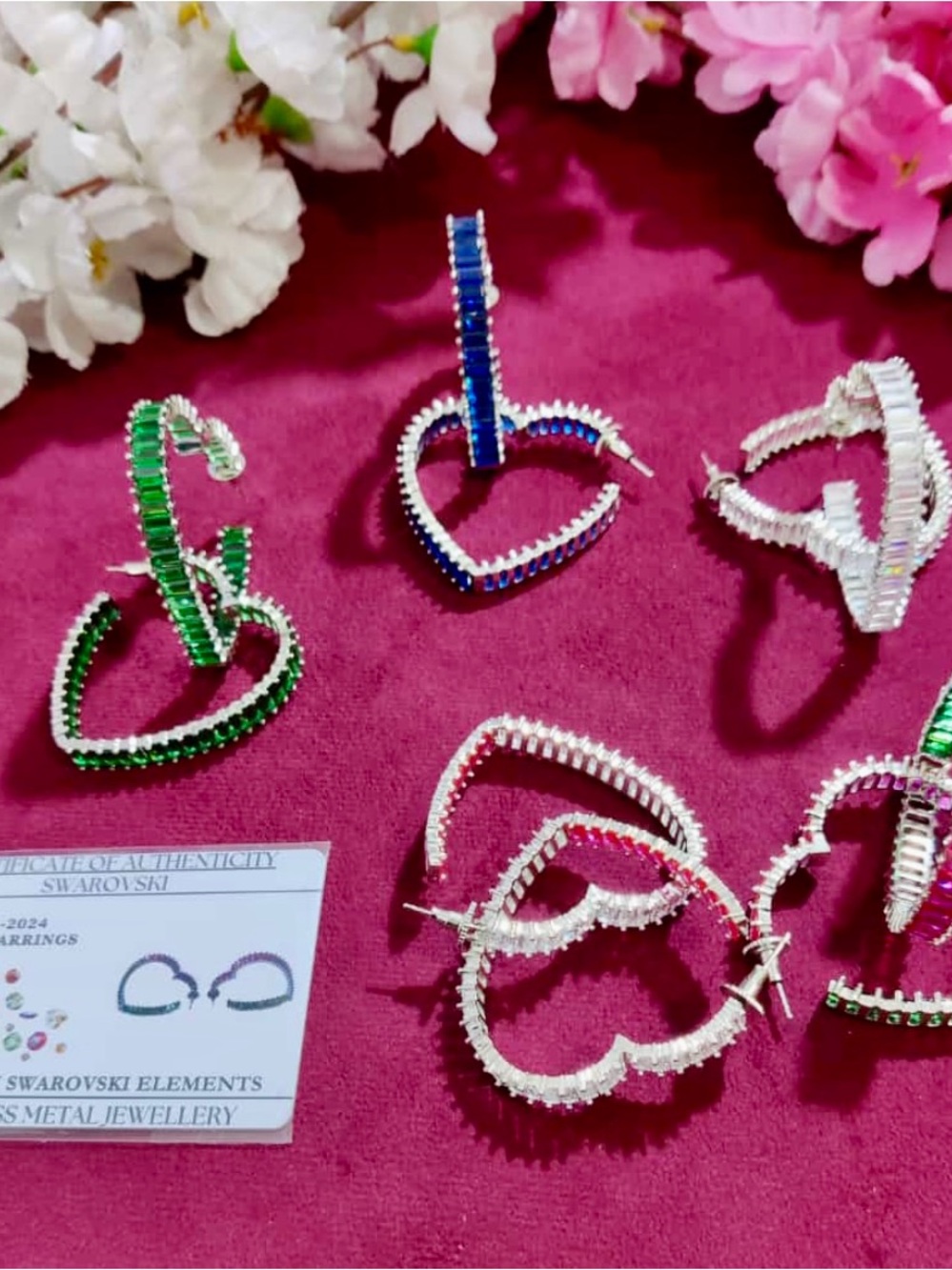 Swarovski Multicolor Crystal Heart Hoop Earrings - Green, Blue, Pink, White